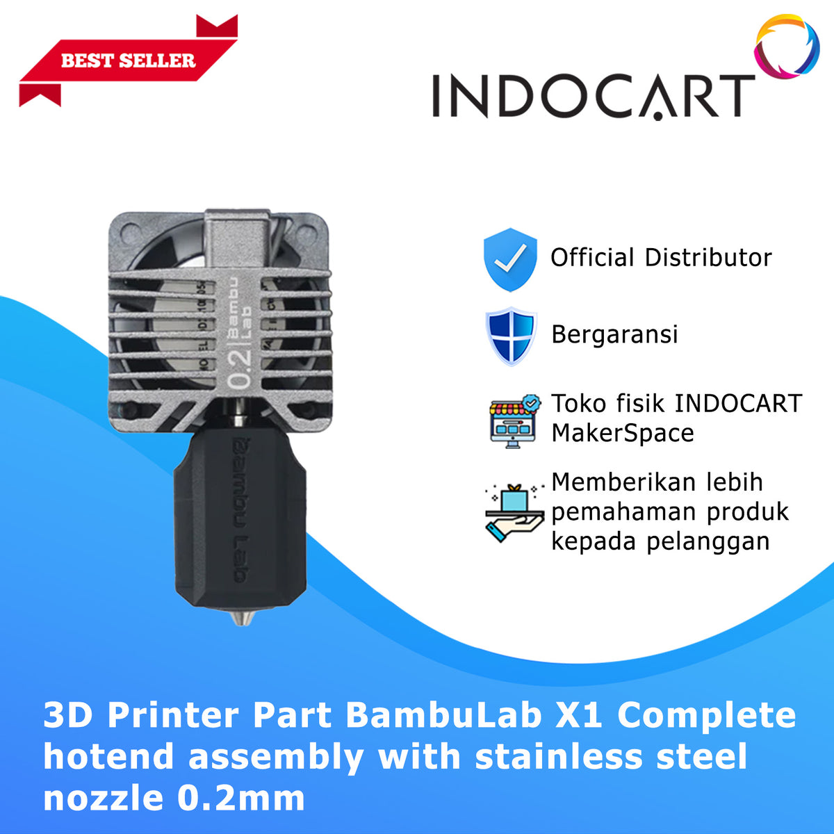 3D Printer Parts BambuLab Complete Hotend Assembly with Hardened Steel Nozzle 0.4mm BambuLab X1C