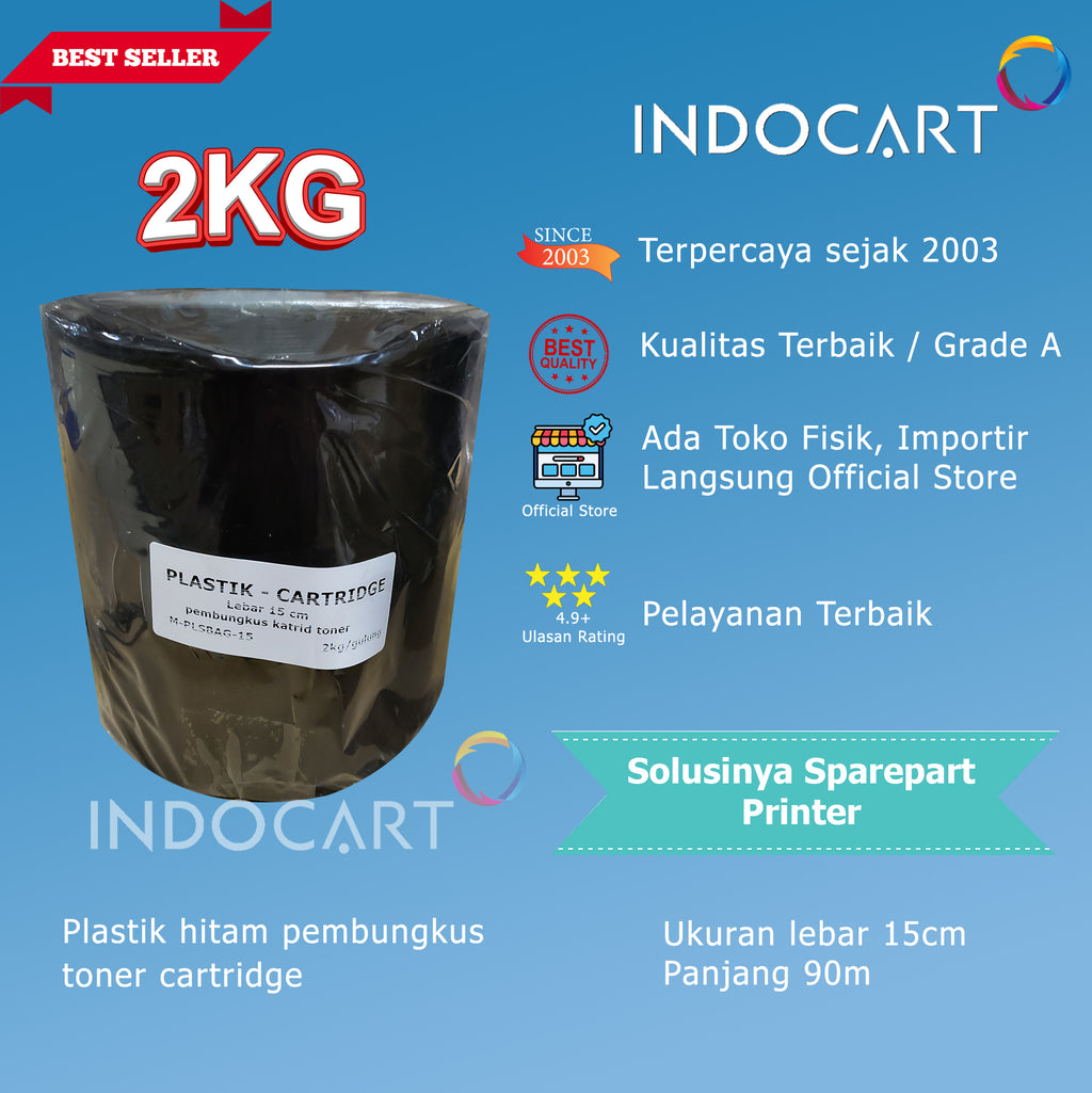 Plastik hitam-lebar 15cm-pembungkus toner cartridge-2kg-90m