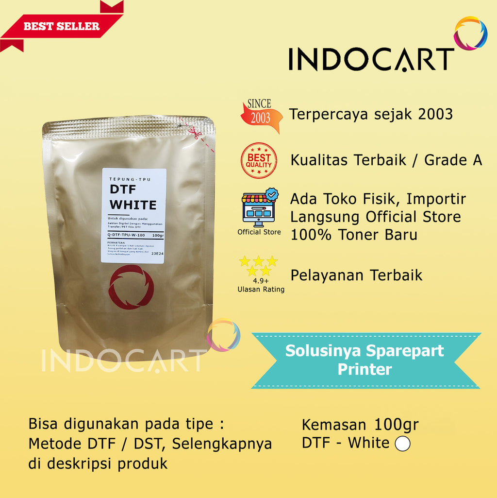 Tepung Powder TPU Sablon DTF Digital Transfer Film-White-100gr
