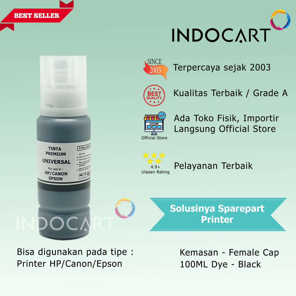 IndoCart Tinta Refill Universal Printer Dye base 100ml Female Cap