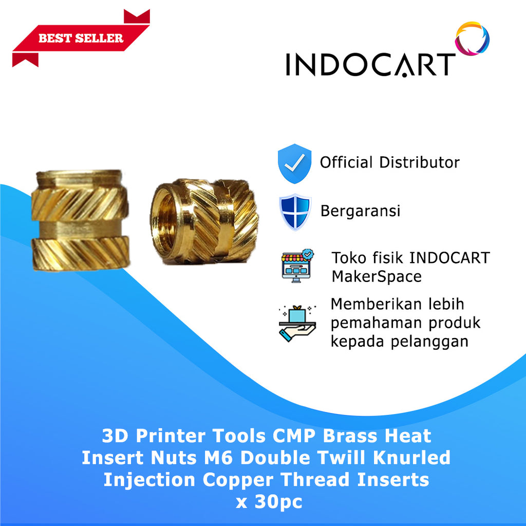 3D Printer Tools CMP Brass Heat Insert Nuts M6 Double Twill Knurled Injection-30Pcs