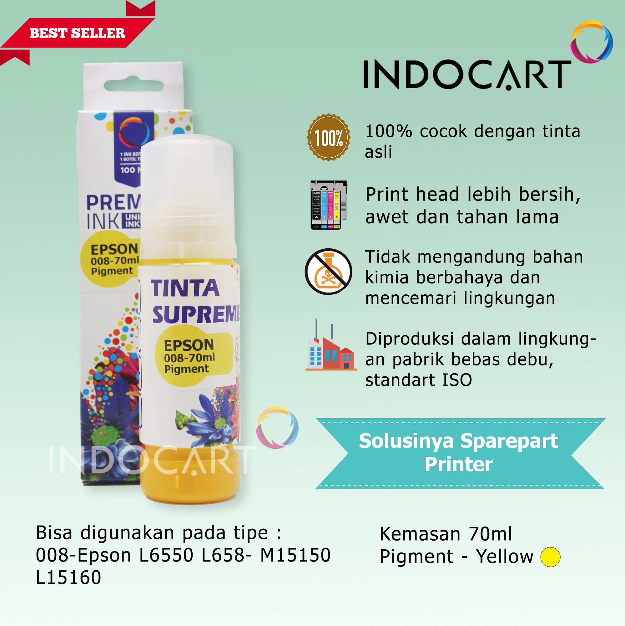 IndoCart Tinta Refill Printer Epson 008 Pigment Ink-70ml-with box