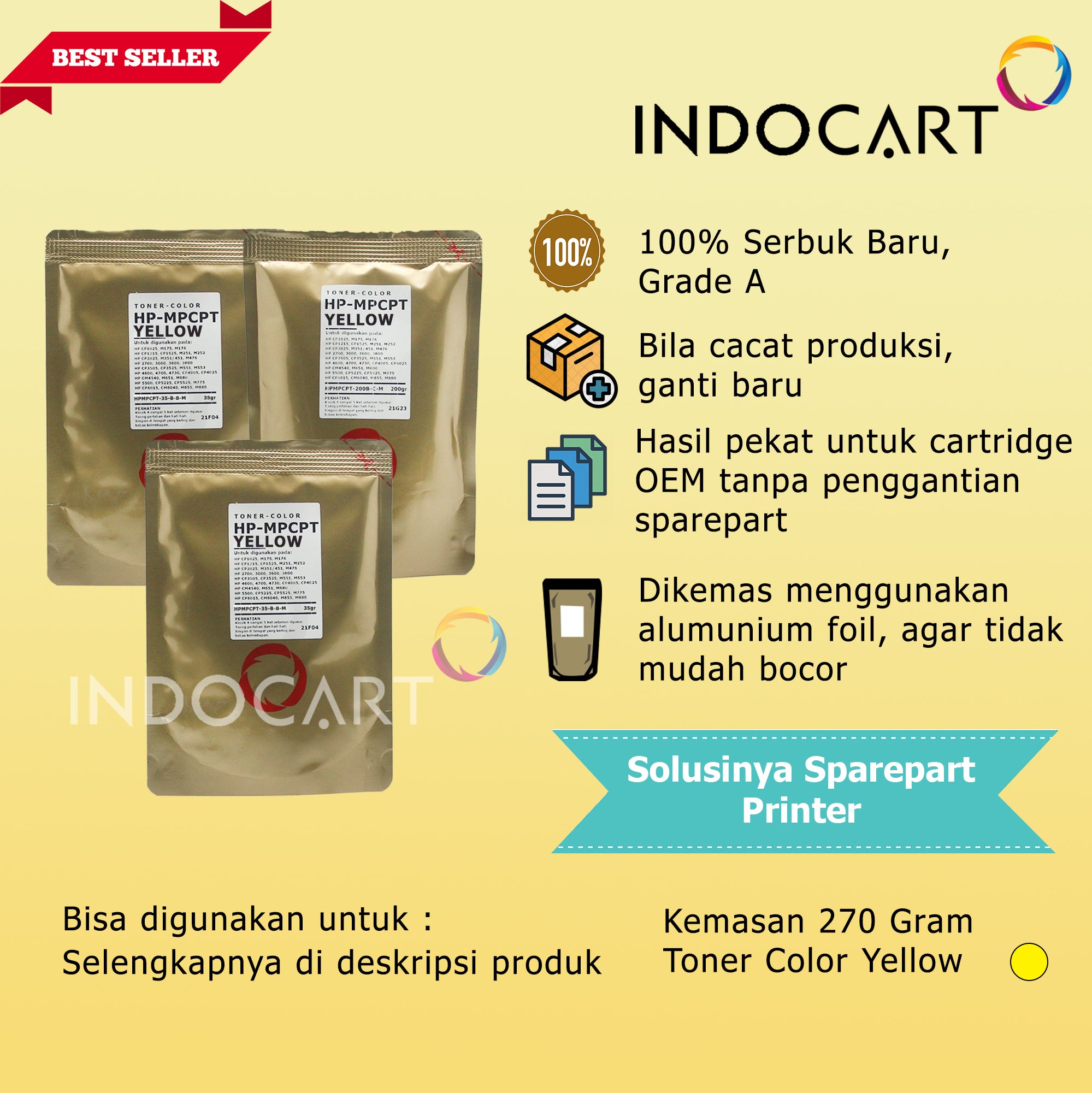 Serbuk Toner Warna MPCPT 130A 131A 304A 507A-HP M176 M251 M551 CP2025 CM2320-CMY (250gr-270gr)