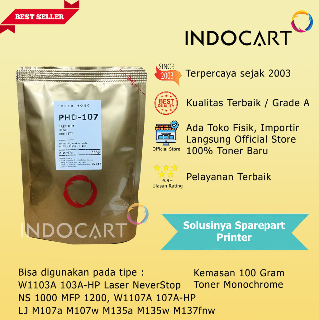 Serbuk Toner PHD-W1107A 107A-HP LaserJet M107a M107w M135a M135w M137fnw