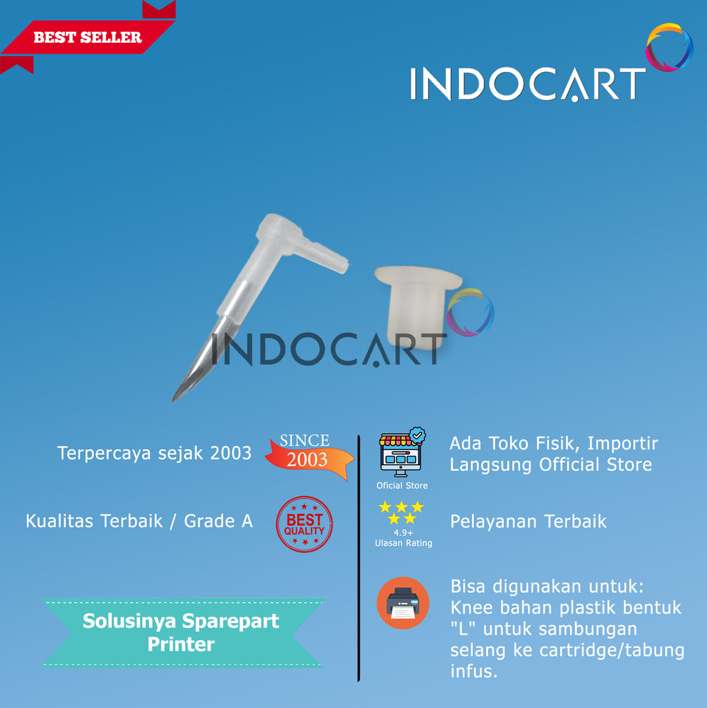 Knee L Jarum+Seal Karet Tabung Infus Modif CISS HP Canon Epson Import-10 Set