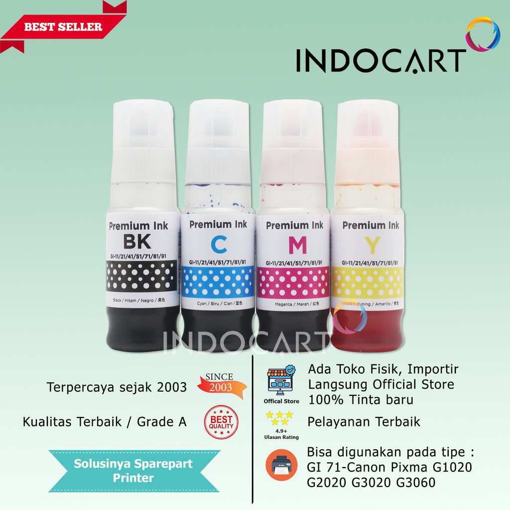 IndoCart Tinta Refill Canon GI71 G1020 G2020 G3020-Dye-70ml-no box