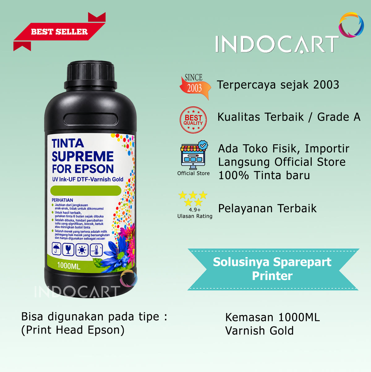 Tinta Varnish Gold UV DTF Epson Direct Transfer Film Supreme Ink-Soft 1Kg