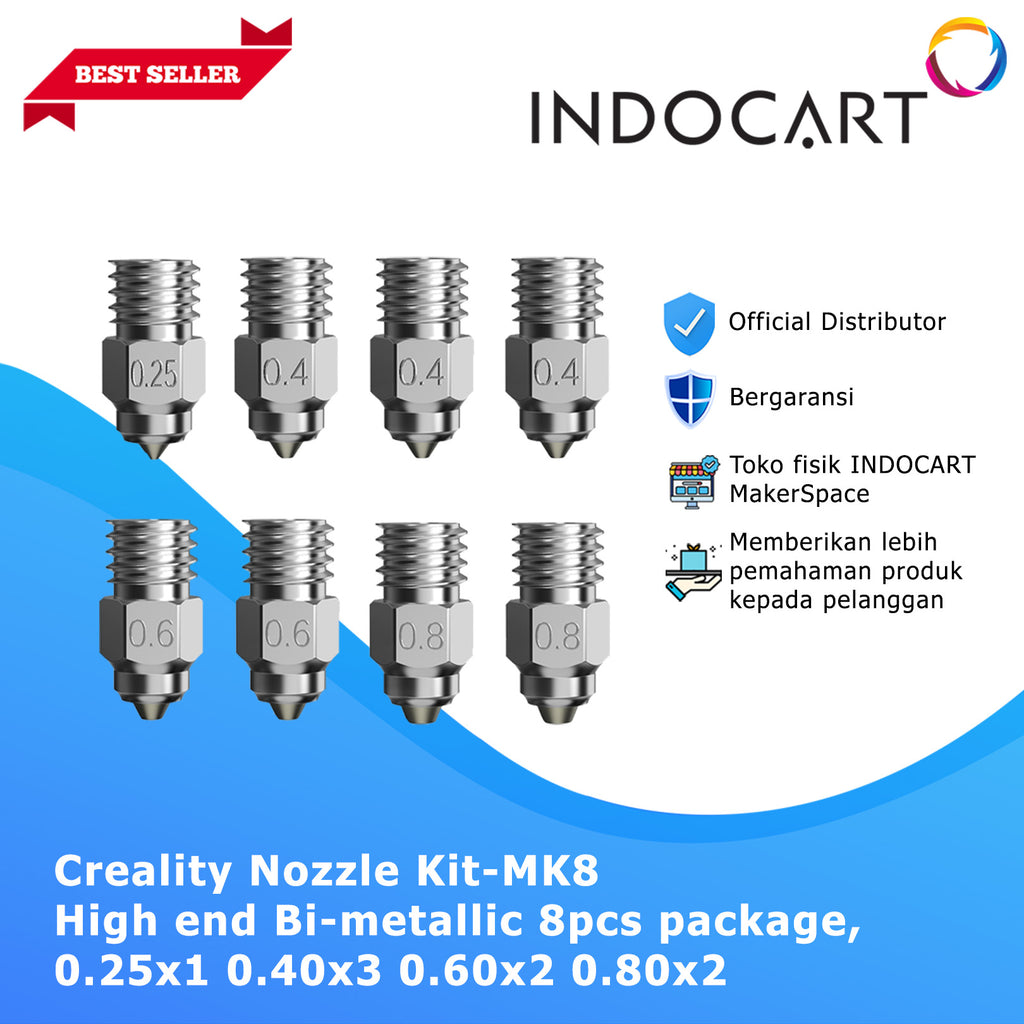 3D Printer Parts Creality OEM Nozzle Kit MK8 High End Bi Metallic 8Pcs Pack 0.25 0.4 0.6 0.8