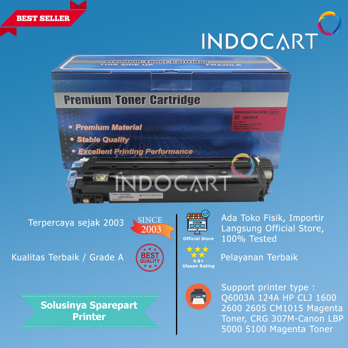 Toner Cartridge Compatible Q6000A Q6001A Q6002A Q6003A 124A-HP CLJ 1600 2600 2605 CM1015
