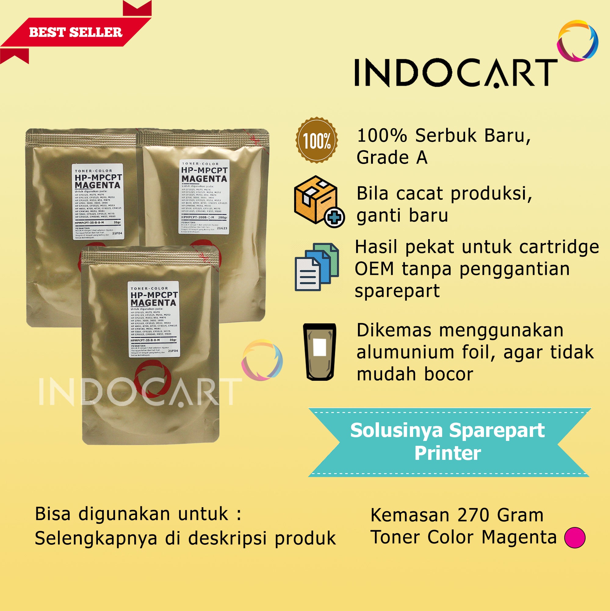 Serbuk Toner Warna MPCPT 305A 307A 312A 504A-HP M351 M375 M476 CP5220 CP3525-CMY (250gr-270gr)