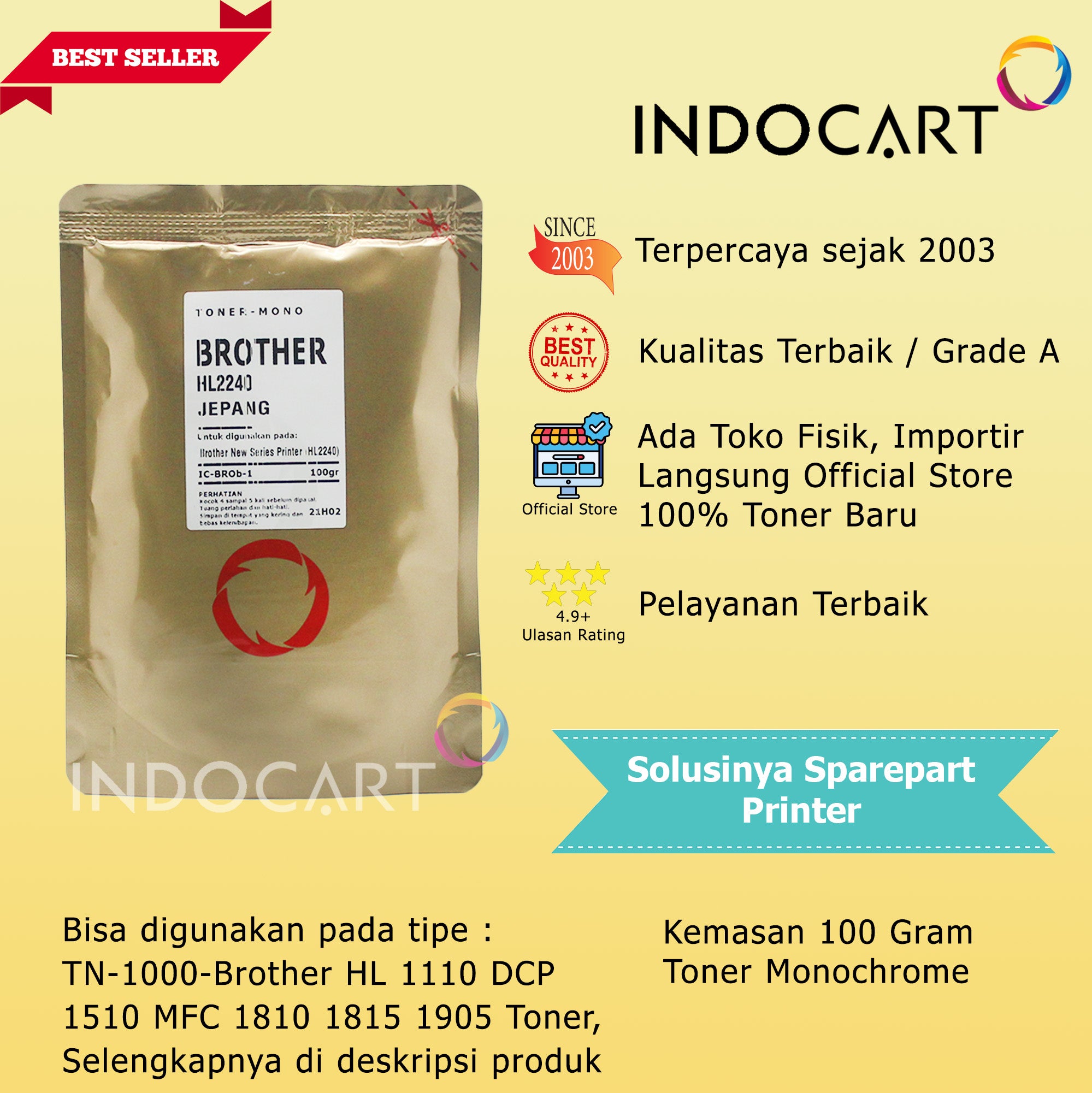 Serbuk Toner Jepang TN-1000 1080 2025 2150-HL 1110 1201 2040 2140 DCP 1510 1601 MFC 1810 7340