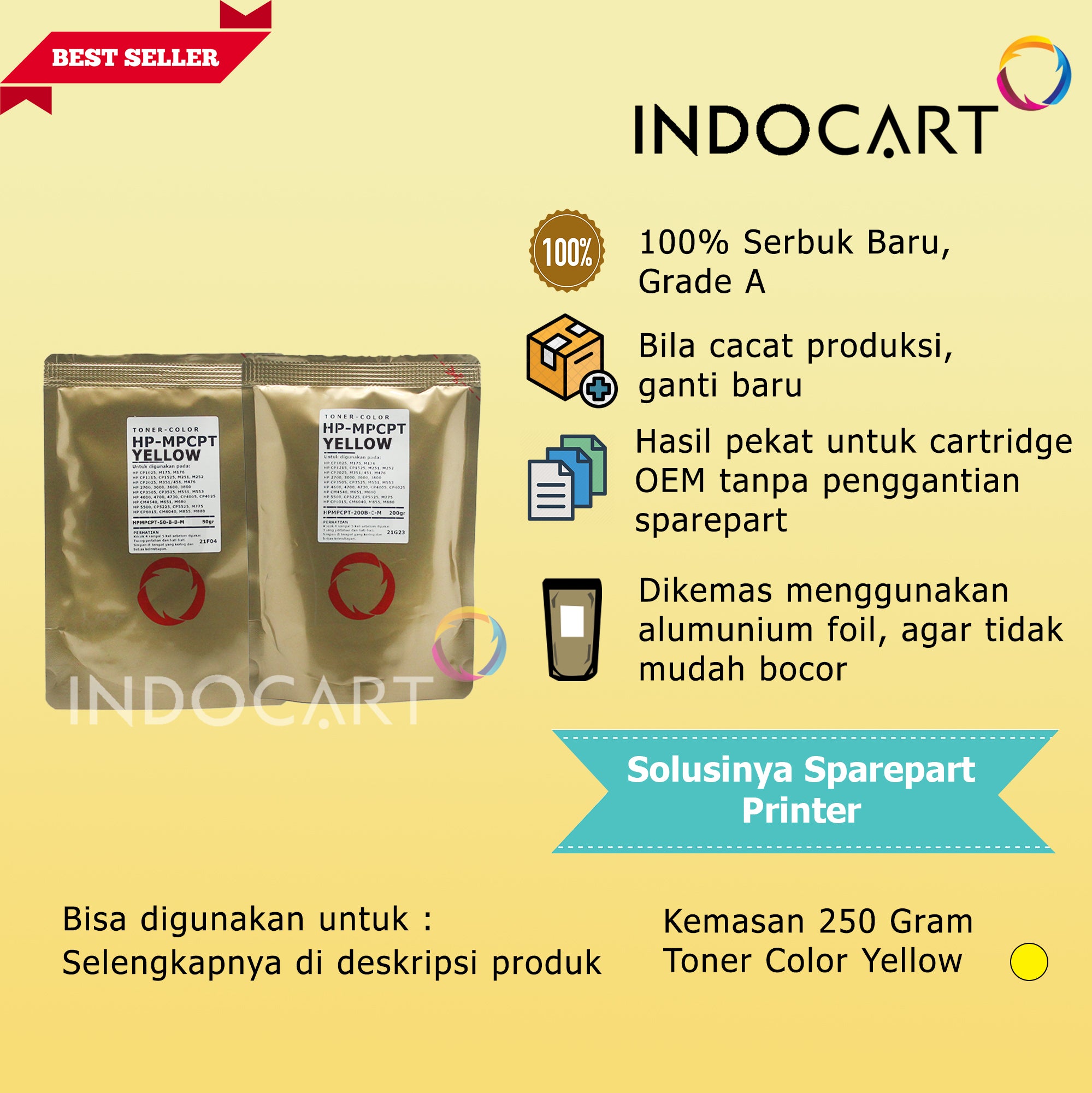 Serbuk Toner Warna MPCPT 130A 131A 304A 507A-HP M176 M251 M551 CP2025 CM2320-CMY (250gr-270gr)
