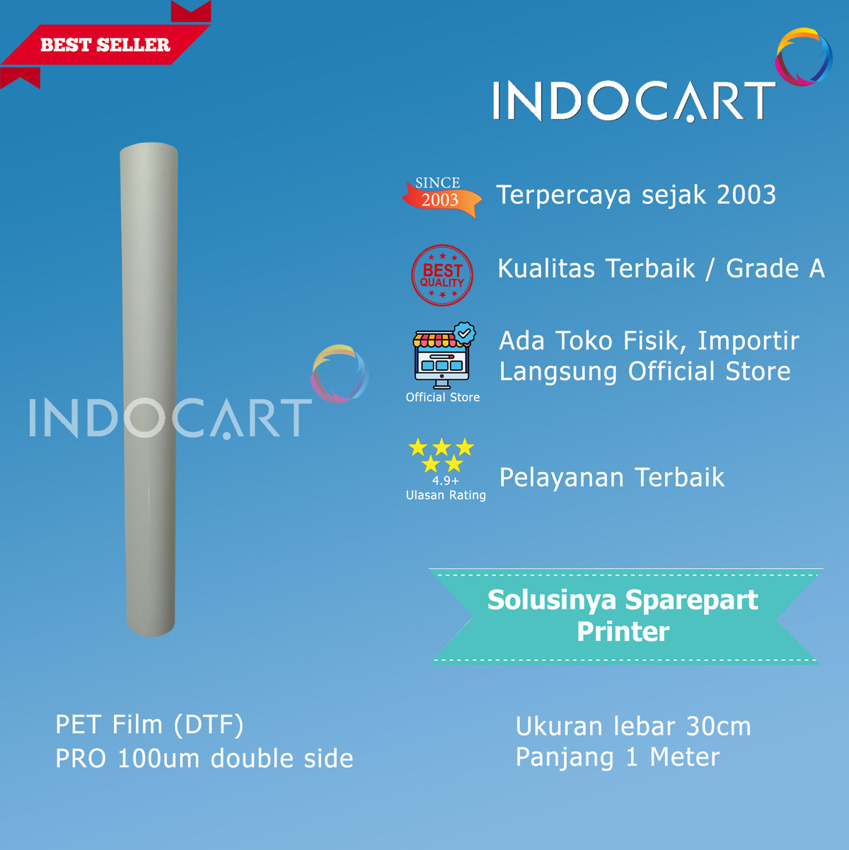 Transfer PET Film DTF Direct Transfer Film PRO 100um Double Side 30cmx1m-5 Lembar