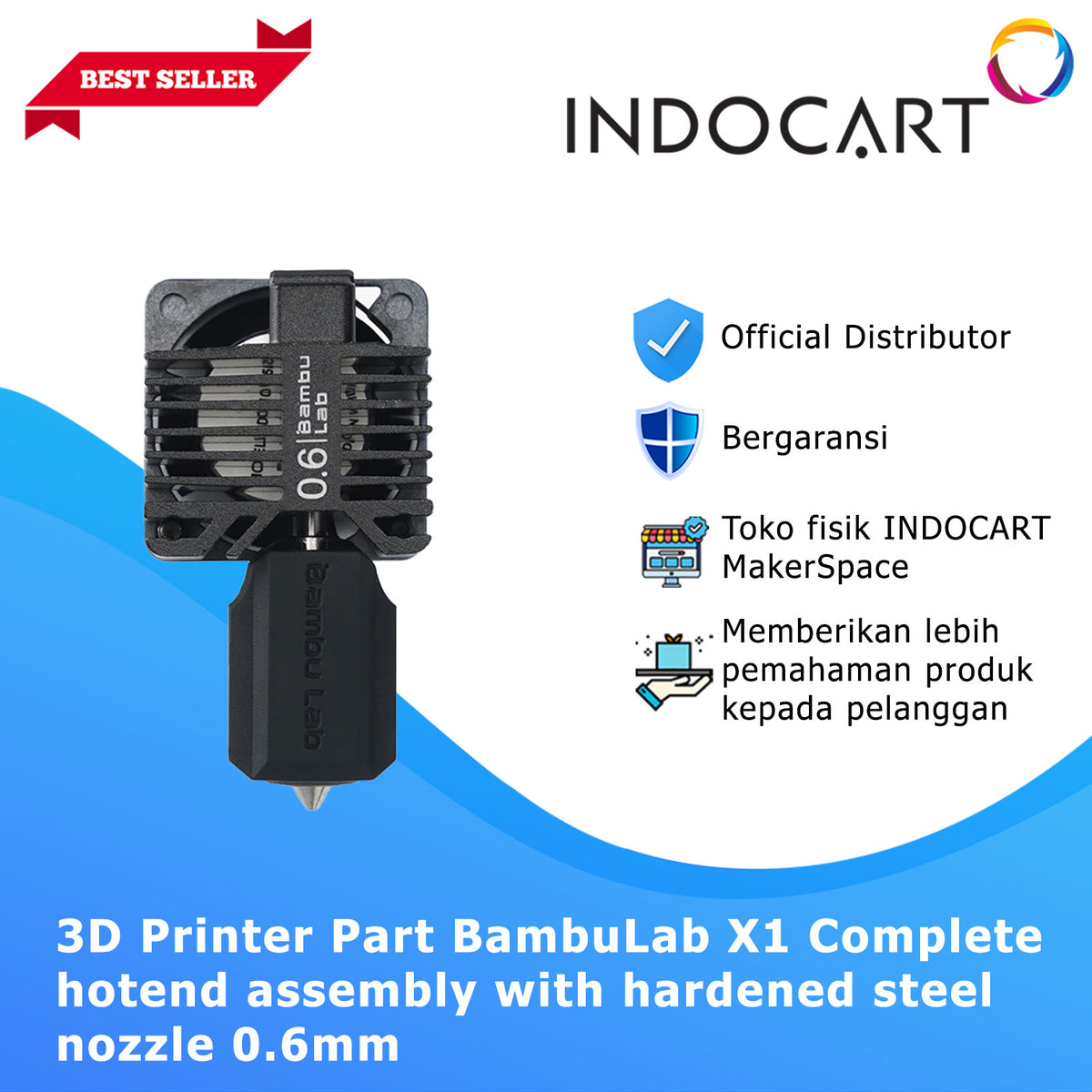 3D Printer Parts BambuLab Complete Hotend Assembly with Hardened Steel Nozzle 0.4mm BambuLab X1C