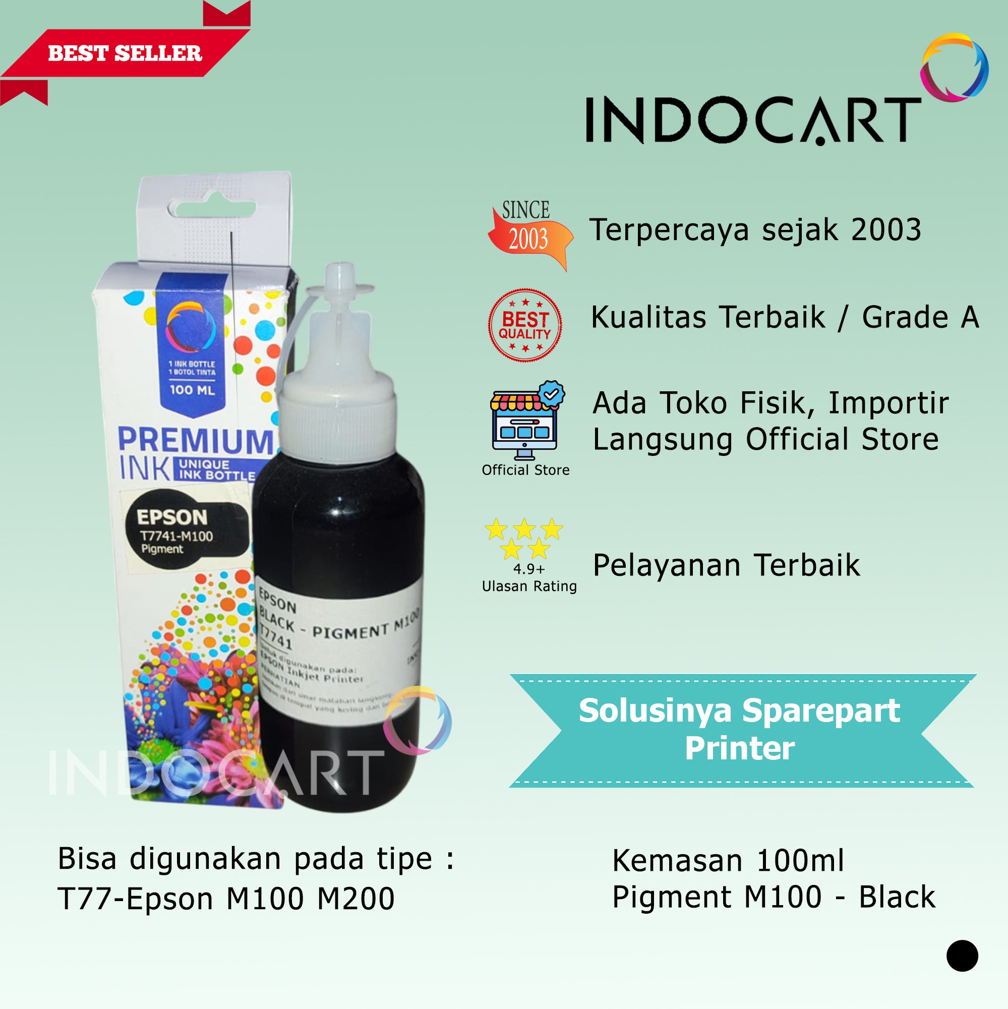 IndoCart Tinta Premium Epson 774 T774 T7741-M100 M200-Pigment-100ml