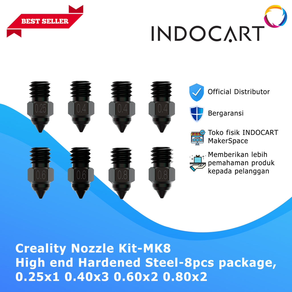 3D Printer Parts Creality OEM Nozzle Kit MK8 High End Hardened Steel 8Pcs Pack 0.2 0.4 0.6 0.8