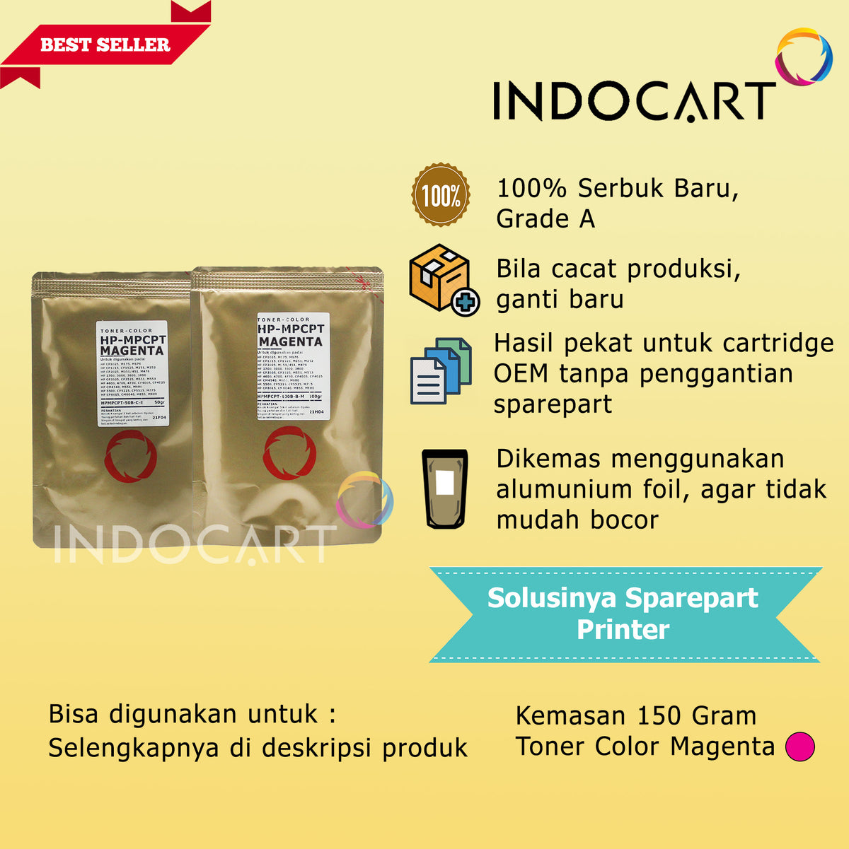 Serbuk Toner Warna MPCPT 124A 125A 126A 128A-HP 1600 2600 CP1215 CP1025 CP1525 CM1015 (35gr-200gr)