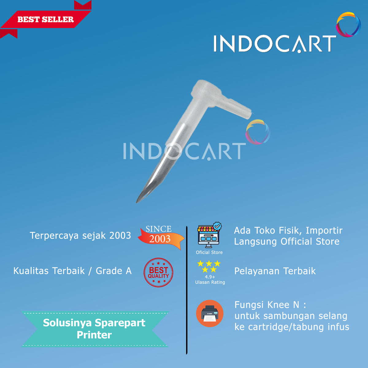 Knee L Plus Jarum-Sambungan Selang Cartridge-Infus Modif CISS HP Canon-10 Pcs