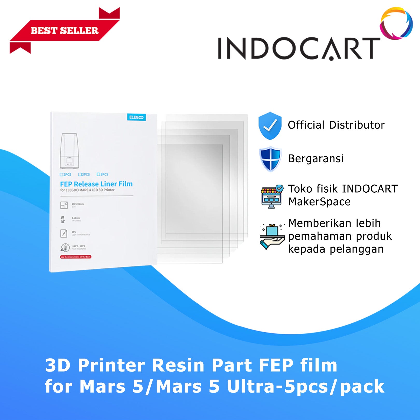 3D Printer Parts Elegoo OEM FEP Film for Elegoo Mars 5/Mars 5 Ultra 5Pcs/Pack