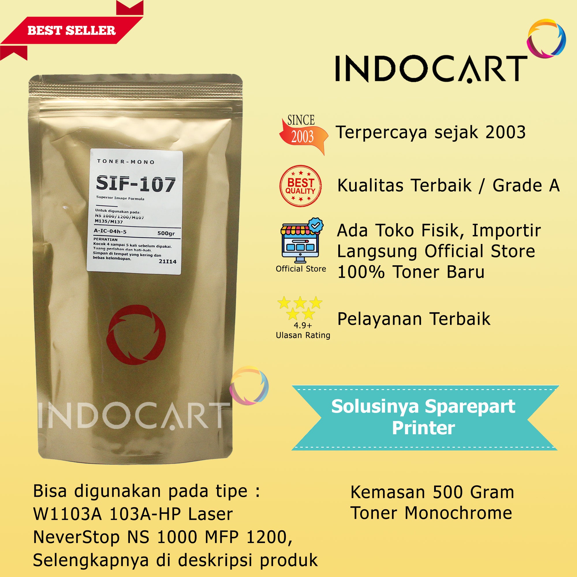 Serbuk Toner SIF-107 W1103A 103A-HP Laser NeverStop NS 1000 MFP 1200-500gr