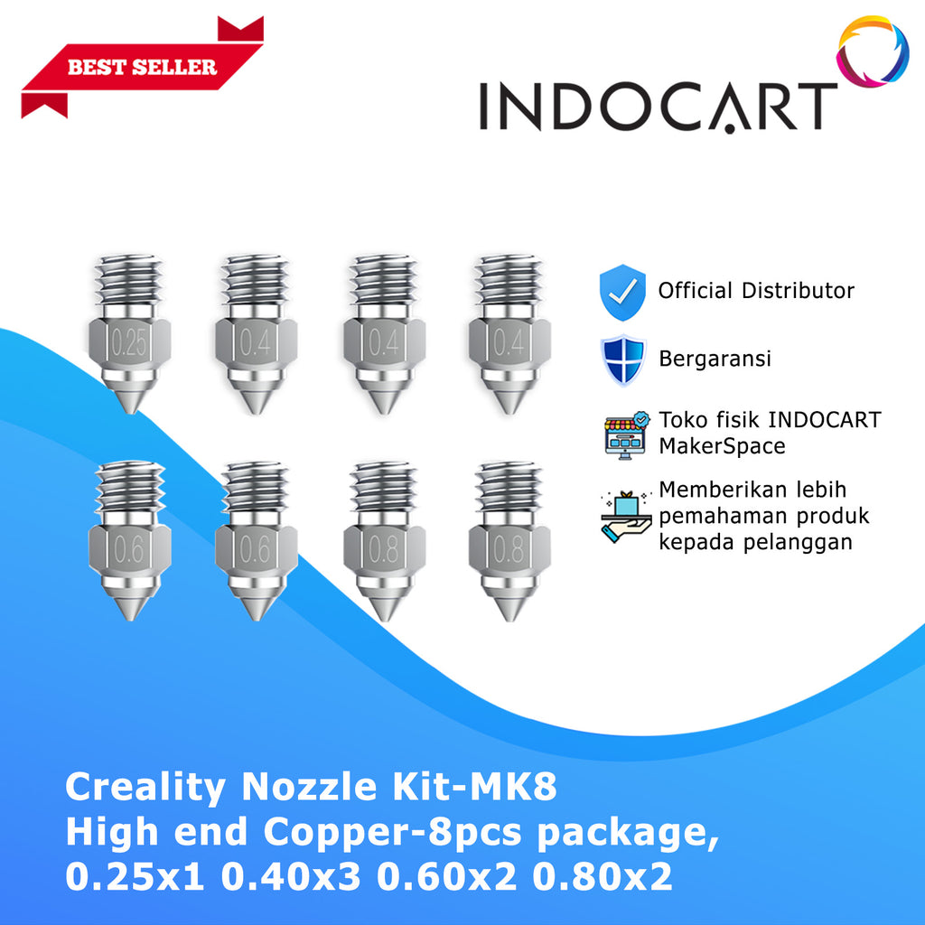3D Printer Parts Creality OEM Nozzle Kit MK8 High End Copper Alloy 8Pcs Pack 0.25 0.4 0.6 0.8