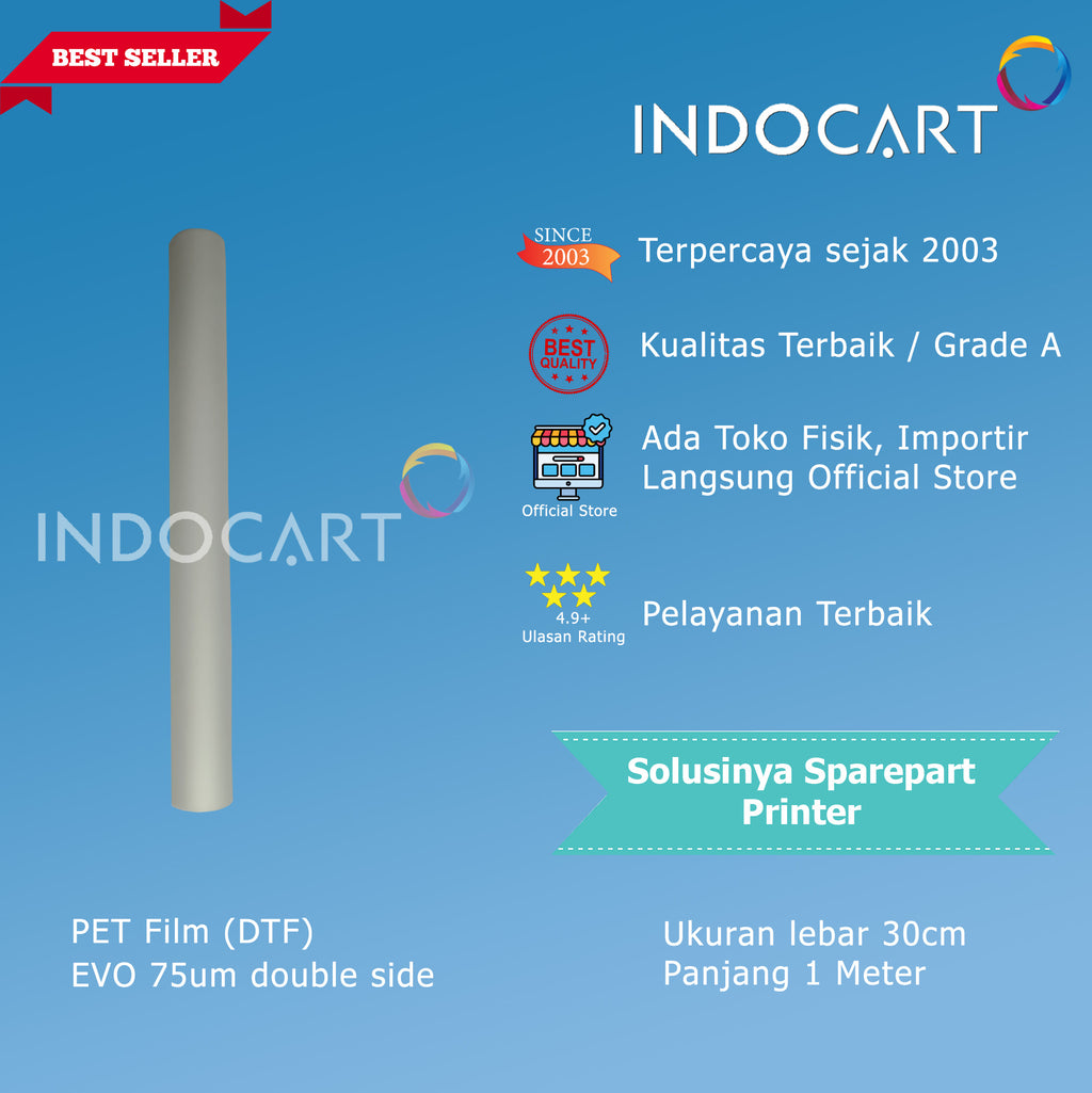 Transfer PET Film Sablon DTF Direct Transfer Film EVO 75um Double Side 30cmx1m-5 Lembar