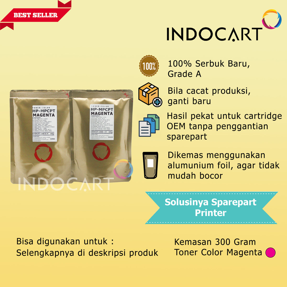 Serbuk Toner Warna MPCPT 130A 131A 304A 507A-HP M176 M251 M551 CP2025 CM2320 (300gr-1kg)