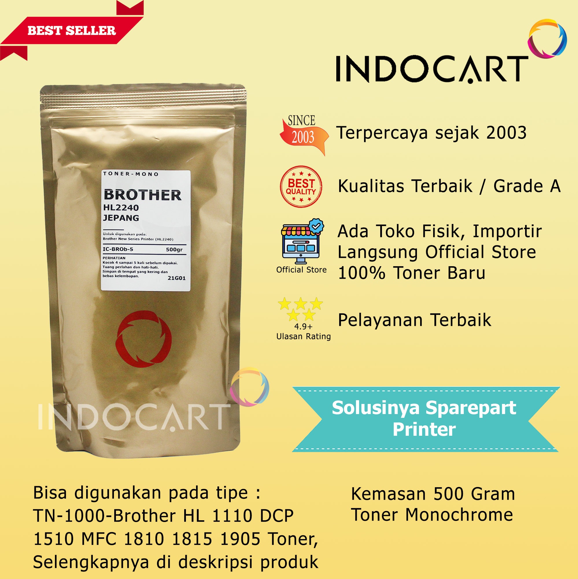 Serbuk Toner Jepang TN-1000 1080 2025 2150-HL 1110 1201 2040 2140 DCP 1510 1601 MFC 1810 7340