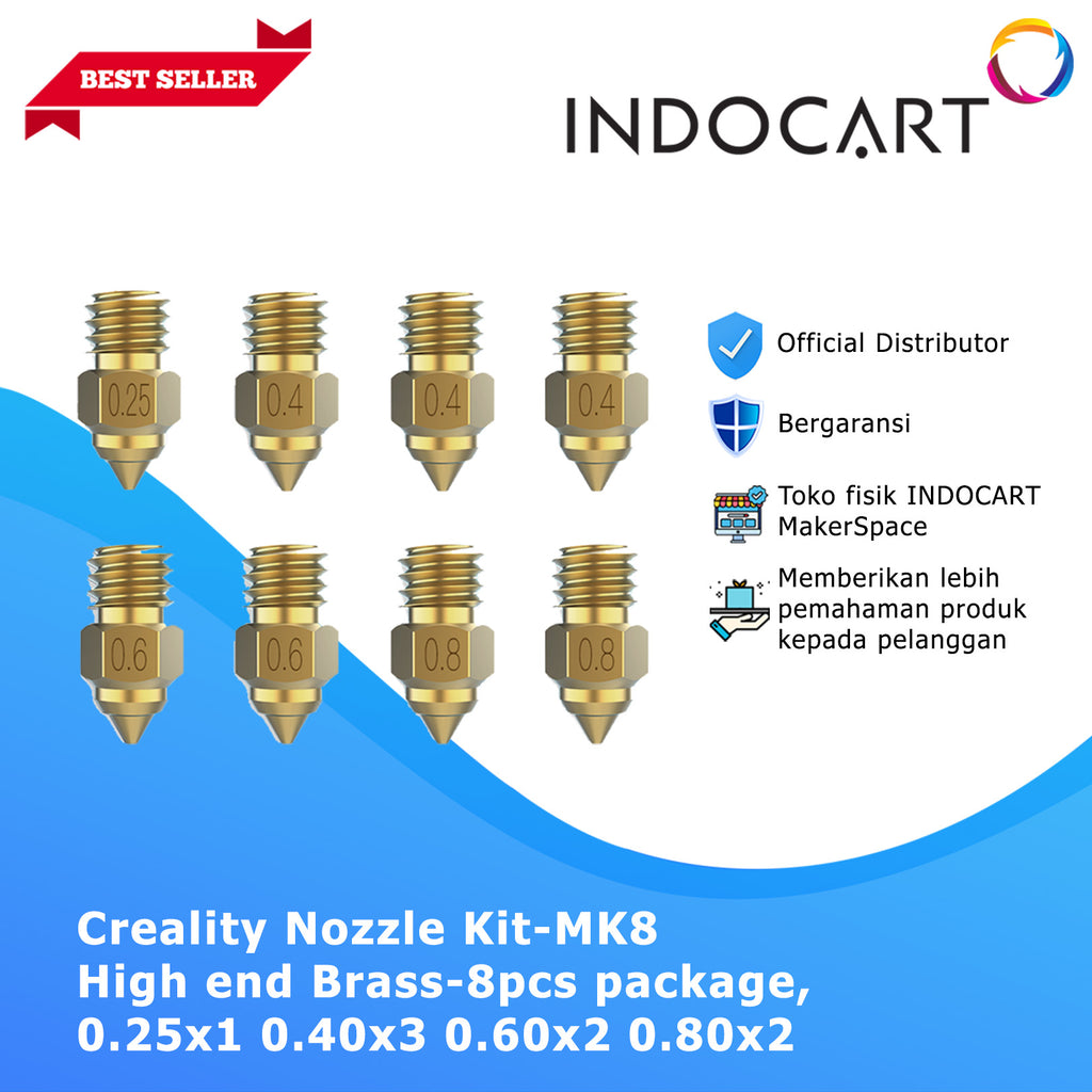 3D Printer Parts Creality OEM Nozzle Kit MK8 High End Brass 8Pcs Pack 0.2 0.4 0.60 0.8