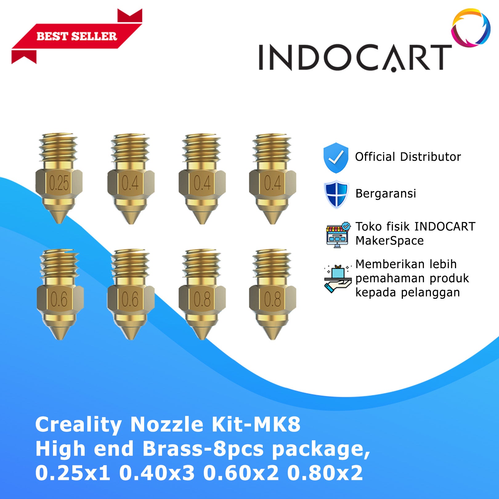3D Printer Parts Creality OEM Nozzle Kit MK8 High End Brass 8Pcs Pack 0.2 0.4 0.60 0.8