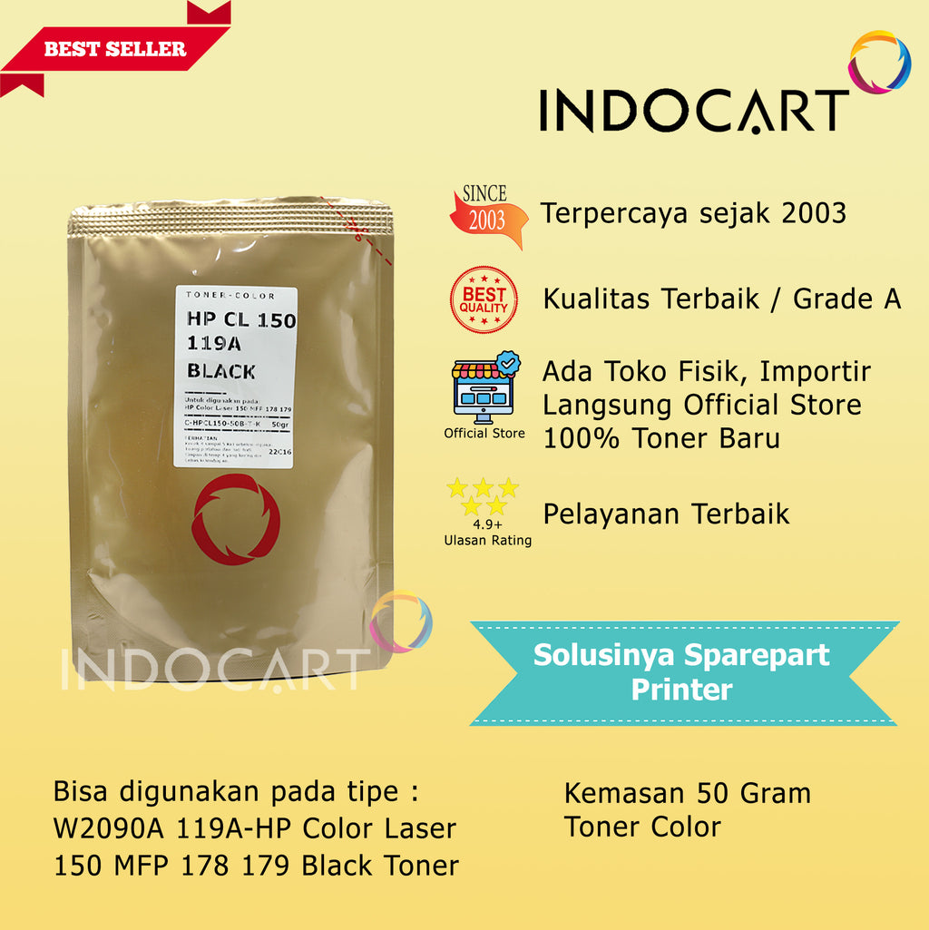 Serbuk Toner Warna Jepang-HP 119A Color Laser 150 MFP 178 179-50gr-Bk