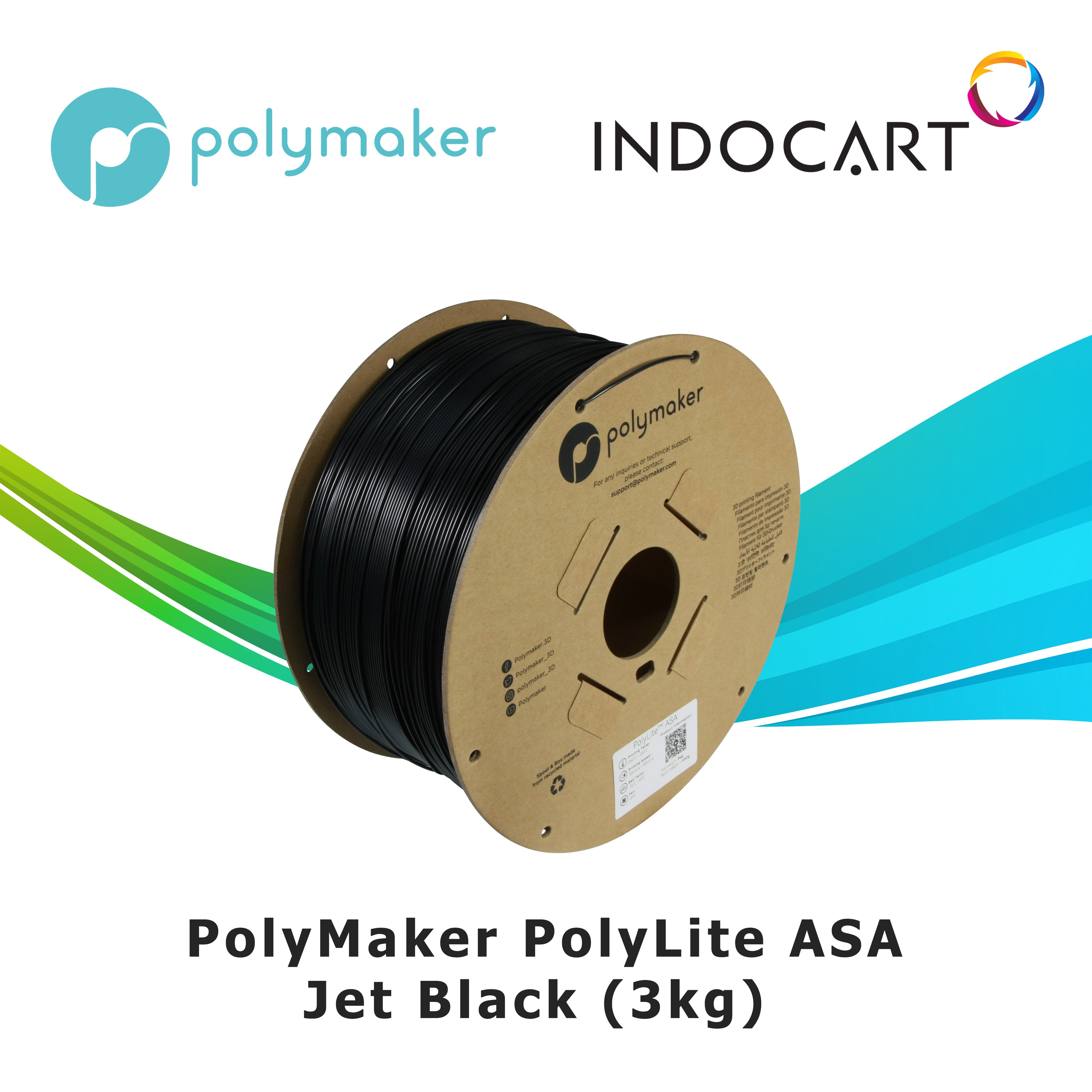 3D Printer FILAMENT PolyMaker PolyLite ASA Superior Weather and UV Resistance-JetBlack 1.75mm-3Kg