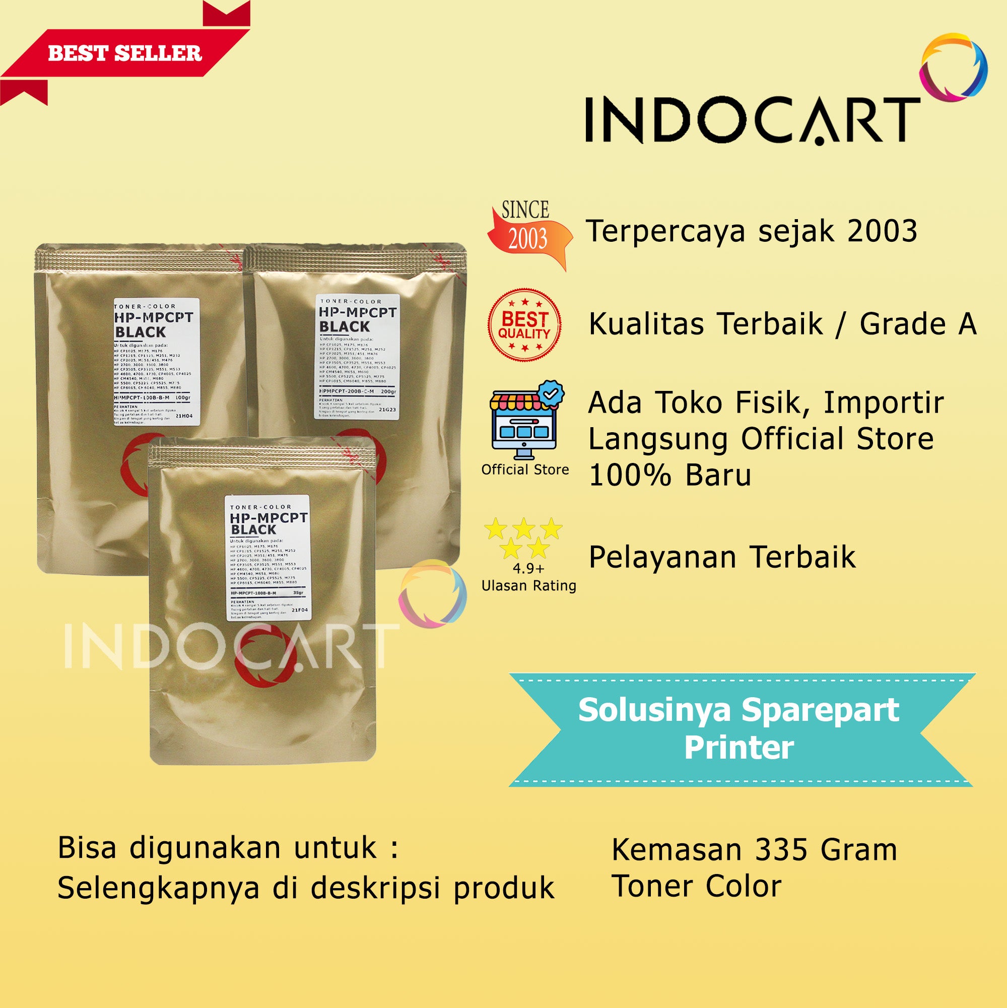 Serbuk Toner Warna MPCPT 124A 125A 126A 128A-HP 1600 2600 CP1215 CP1025 CP1525 CM1015-Black (220gr-335gr)
