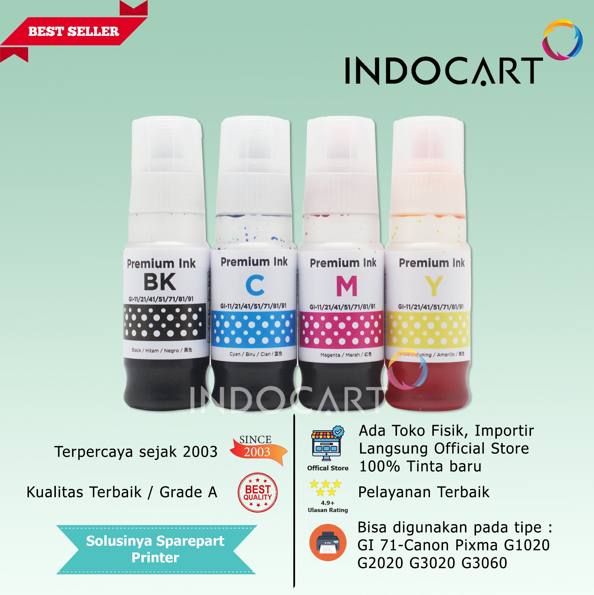 IndoCart Tinta Refill Canon GI73 PIXMA G570 G670 Dye-70ml-no box