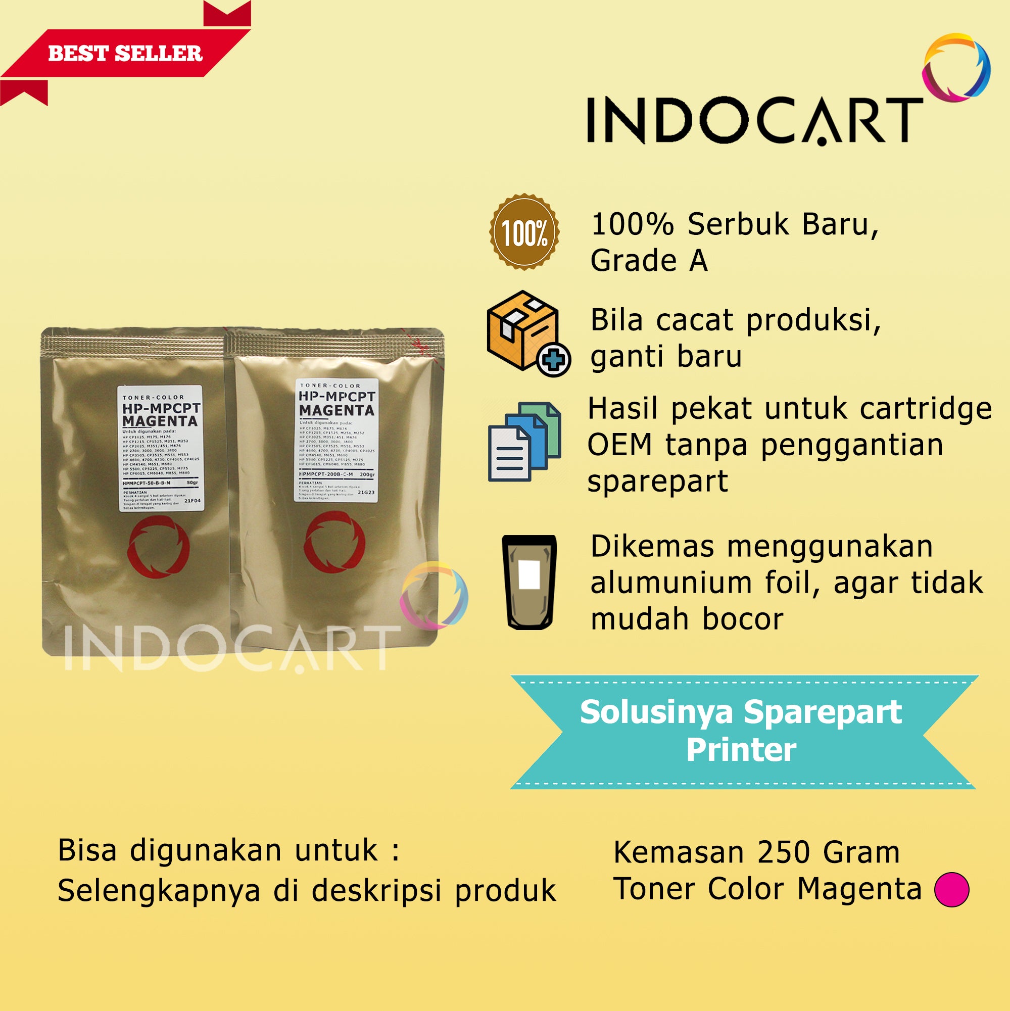 Serbuk Toner Warna MPCPT 645A 650A 651A 826A 827A-HP 5500 M775 M855 M880 CP5525-CMY (250gr-270gr)