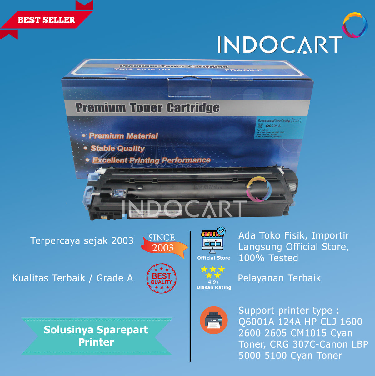 Toner Cartridge Compatible Q6000A Q6001A Q6002A Q6003A 124A-HP CLJ 1600 2600 2605 CM1015