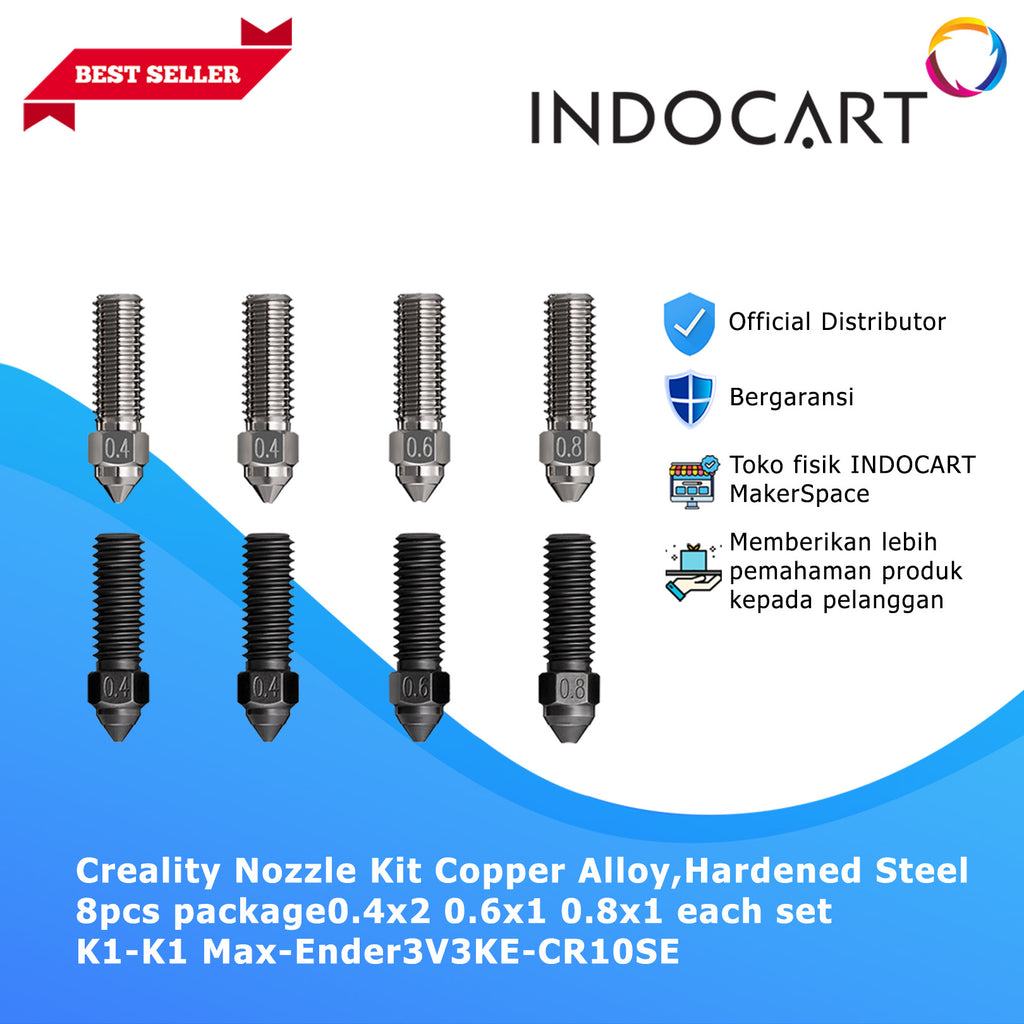 Creality Nozzle Kit 8Pcs Pack Copper Alloy Hardened Steel K1, K1 Max, Ender 3 V3 KE, CR 10 SE