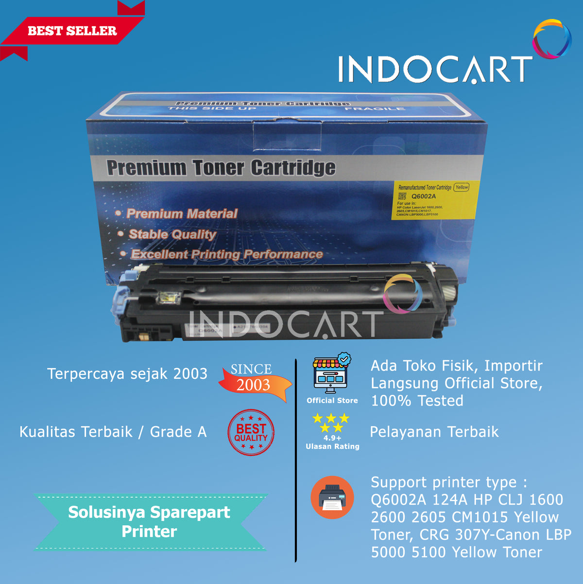 Toner Cartridge Compatible Q6000A Q6001A Q6002A Q6003A 124A-HP CLJ 1600 2600 2605 CM1015