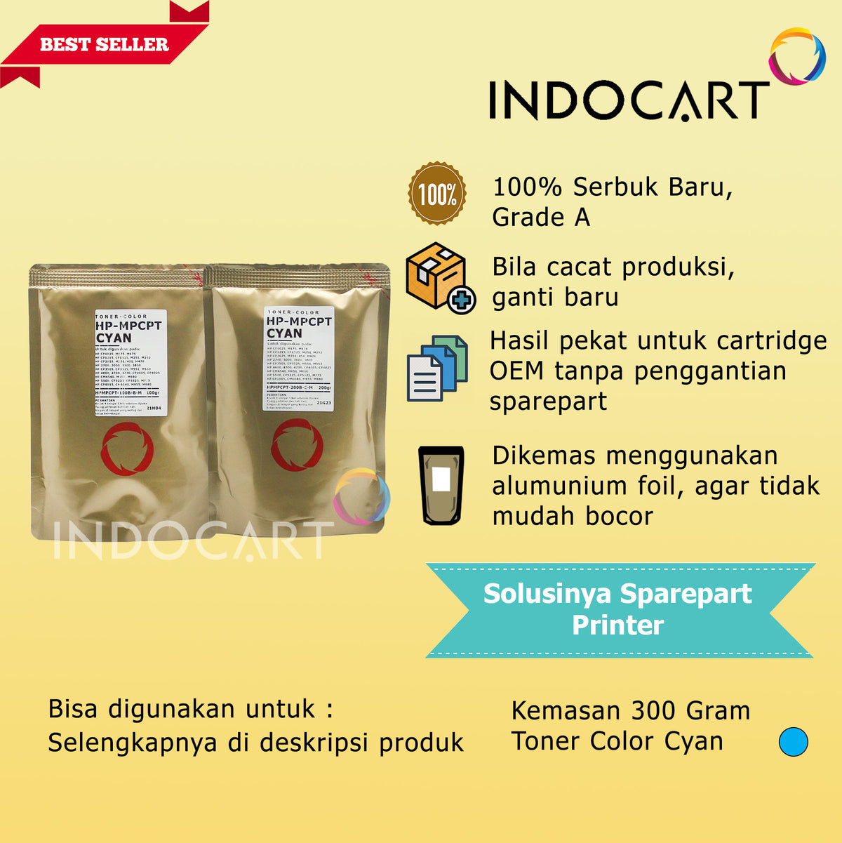 Serbuk Toner Warna MPCPT 130A 131A 304A 507A-HP M176 M251 M551 CP2025 CM2320 (300gr-1kg)