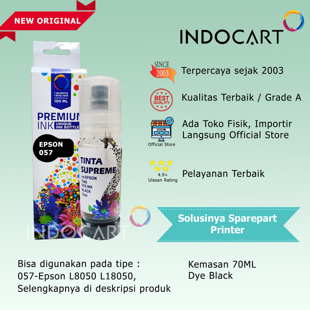 IndoCart Tinta Refill Printer Epson 057 6CL L8050 L18050 T09D 70ml+Dus