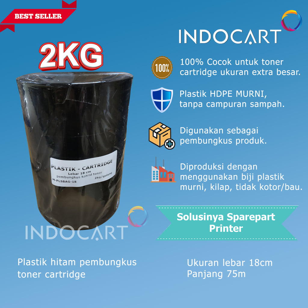 Plastik hitam-lebar 18cm-pembungkus toner cartridge-2kg-75m