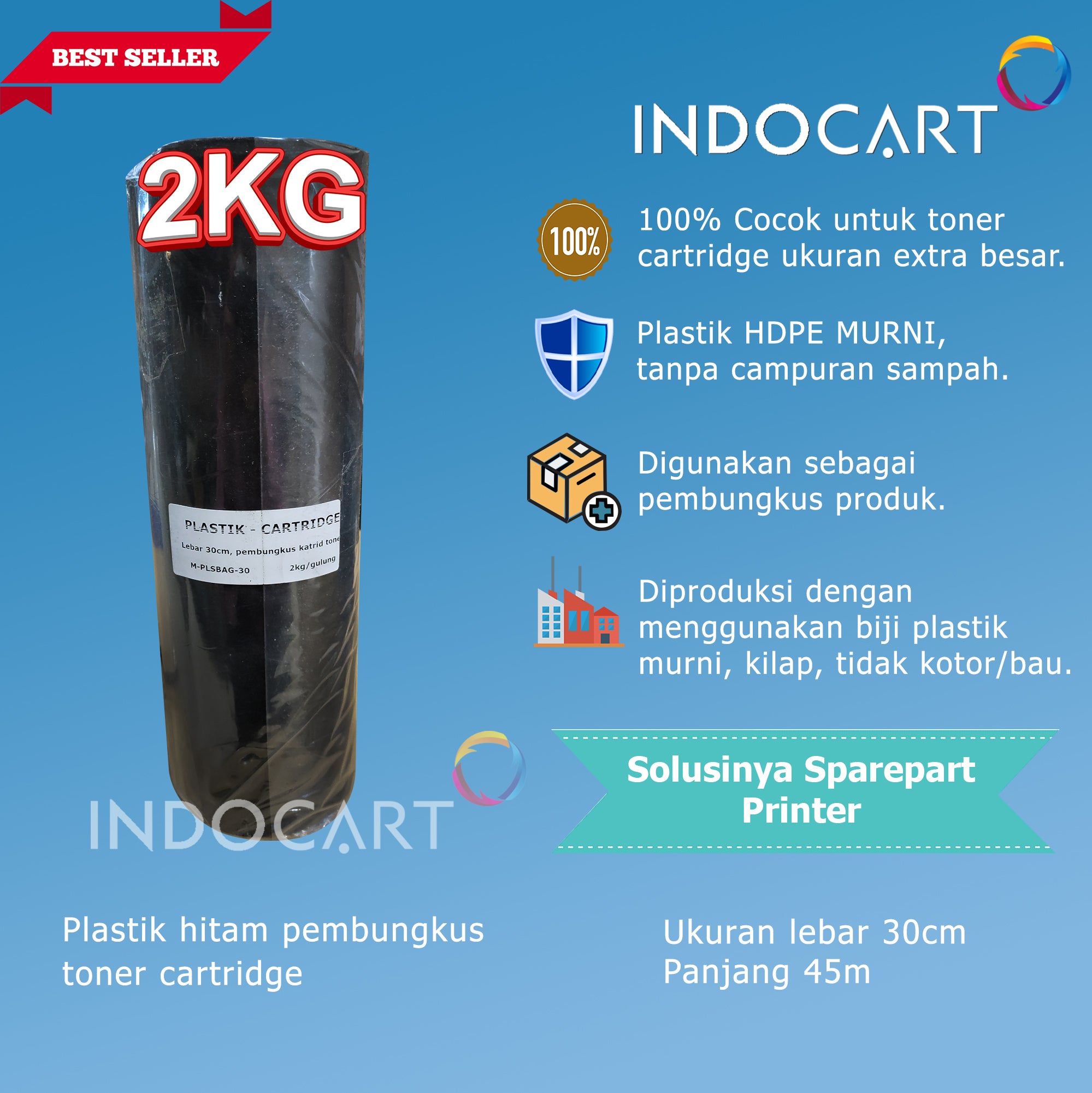 Plastik hitam-lebar 30cm-pembungkus toner cartridge-2kg-45m