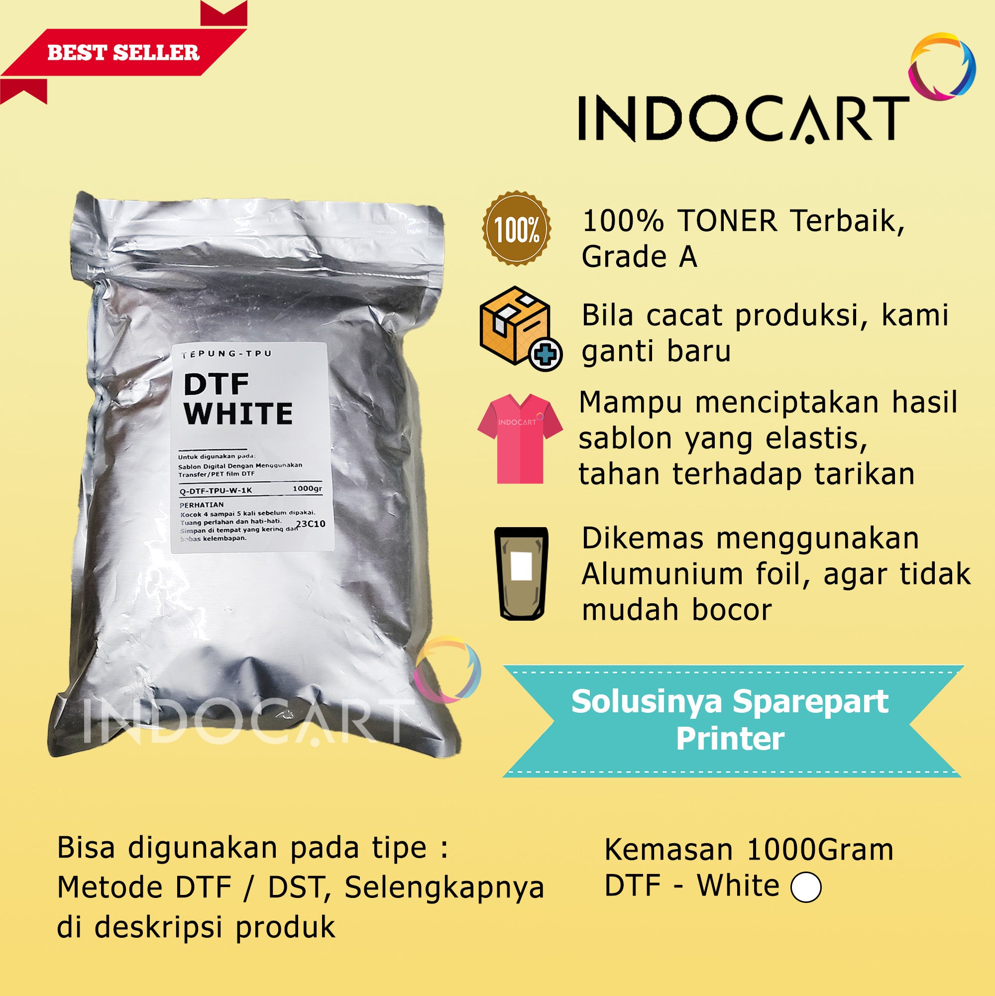 Tepung Powder TPU Sablon DTF Digital Transfer Film-White-1kg