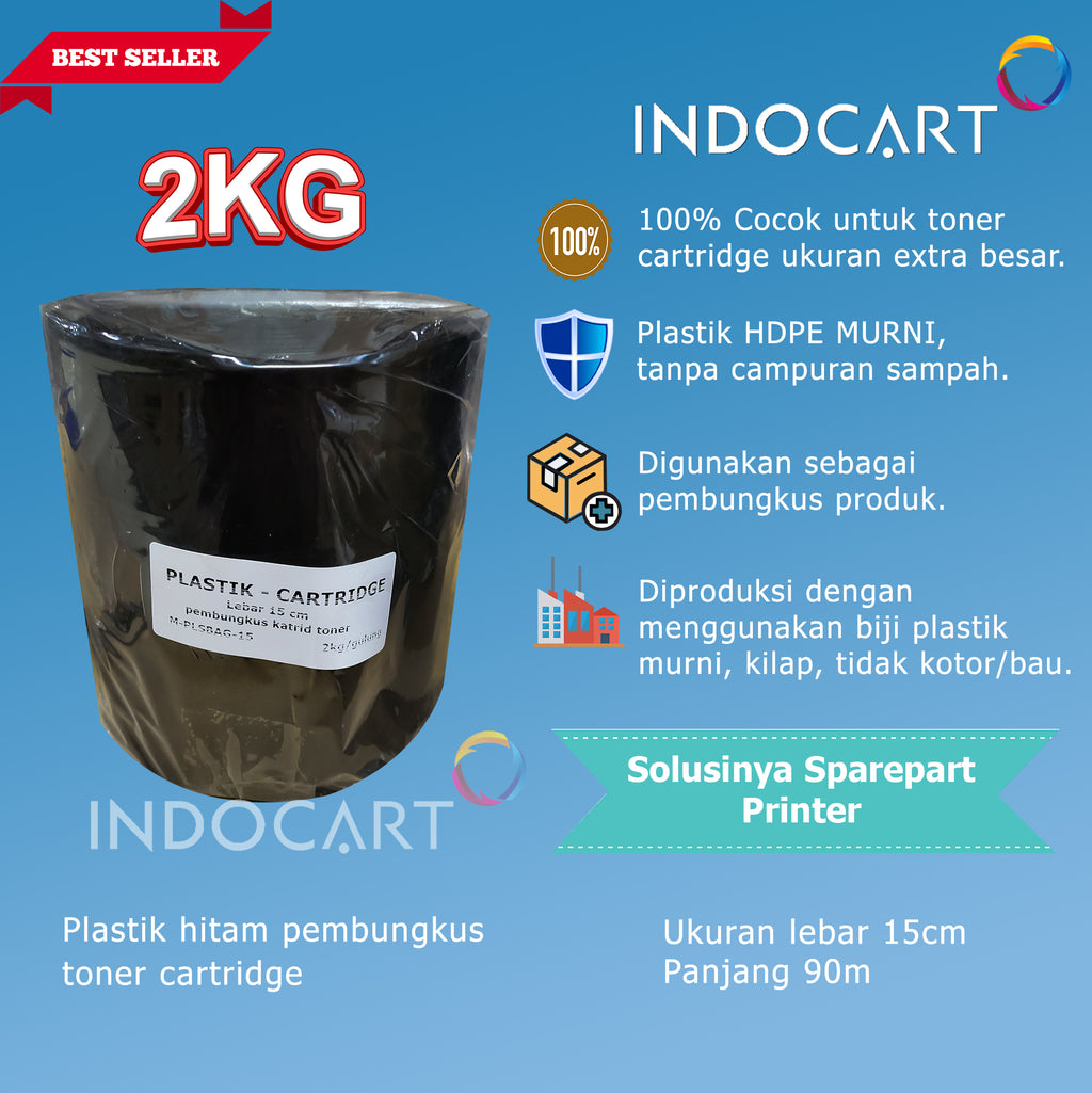 Plastik hitam-lebar 15cm-pembungkus toner cartridge-2kg-90m