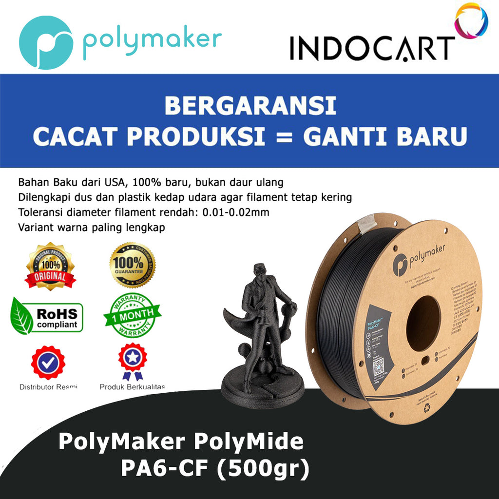3D Printer Filament PolyMaker PolyMide PA6 CF Carbon Fiber Reinforced Nylon 500gr-Black