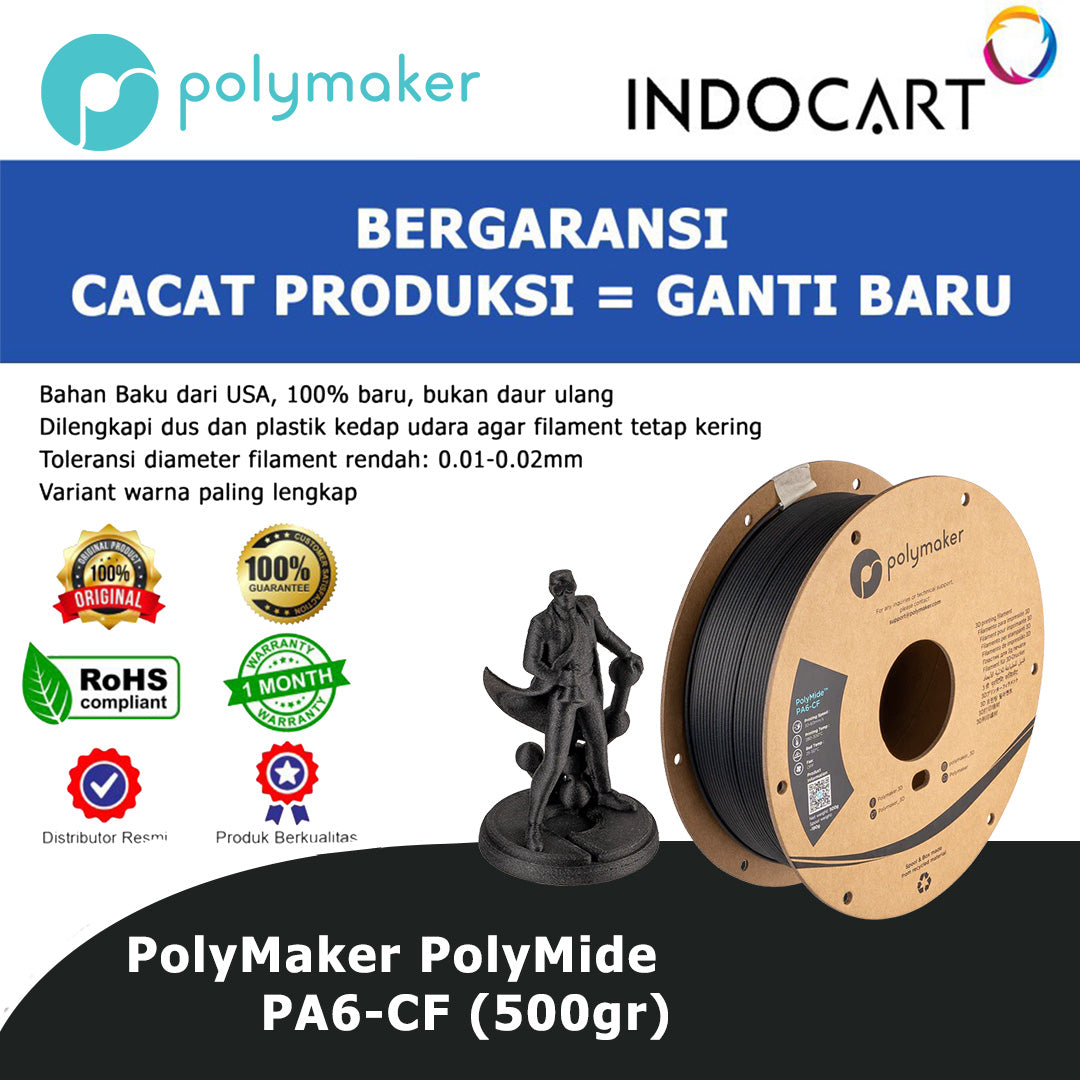 3D Printer Filament PolyMaker PolyMide PA6 CF Carbon Fiber Reinforced Nylon 500gr-Black