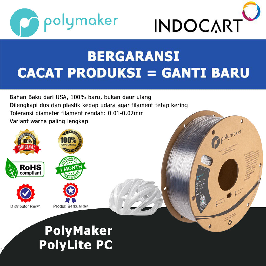 3D Printer Filament PolyMaker PolyLite PC PolyCarbonate Transparent 1.75mm 1Kg