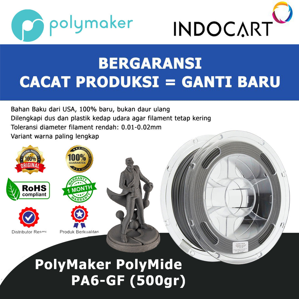 3D Printer Filament PolyMaker PolyMide PA6 GF Glass Fiber Reinforced Nylon 500gr-Grey