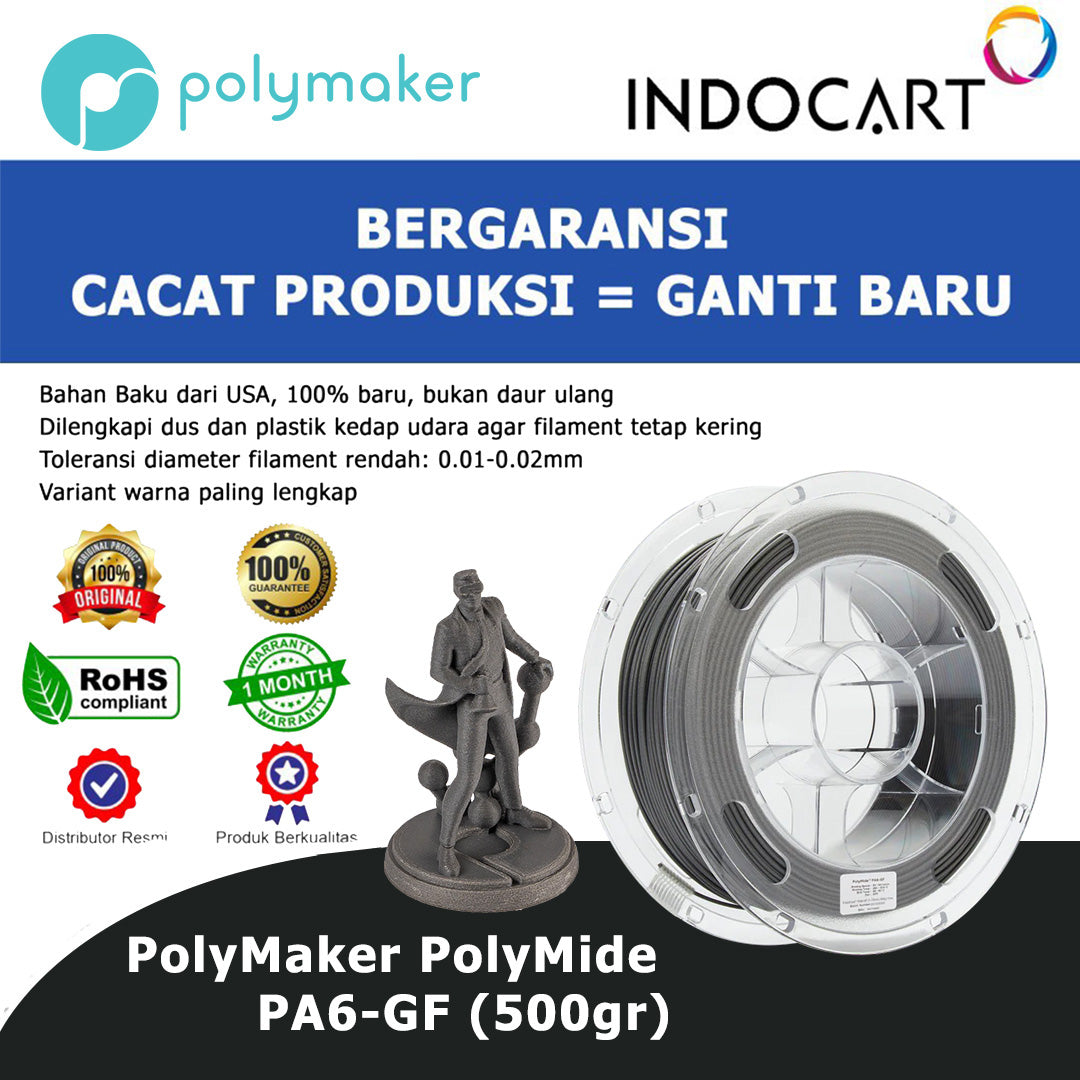 3D Printer Filament PolyMaker PolyMide PA6 GF Glass Fiber Reinforced Nylon 500gr-Grey