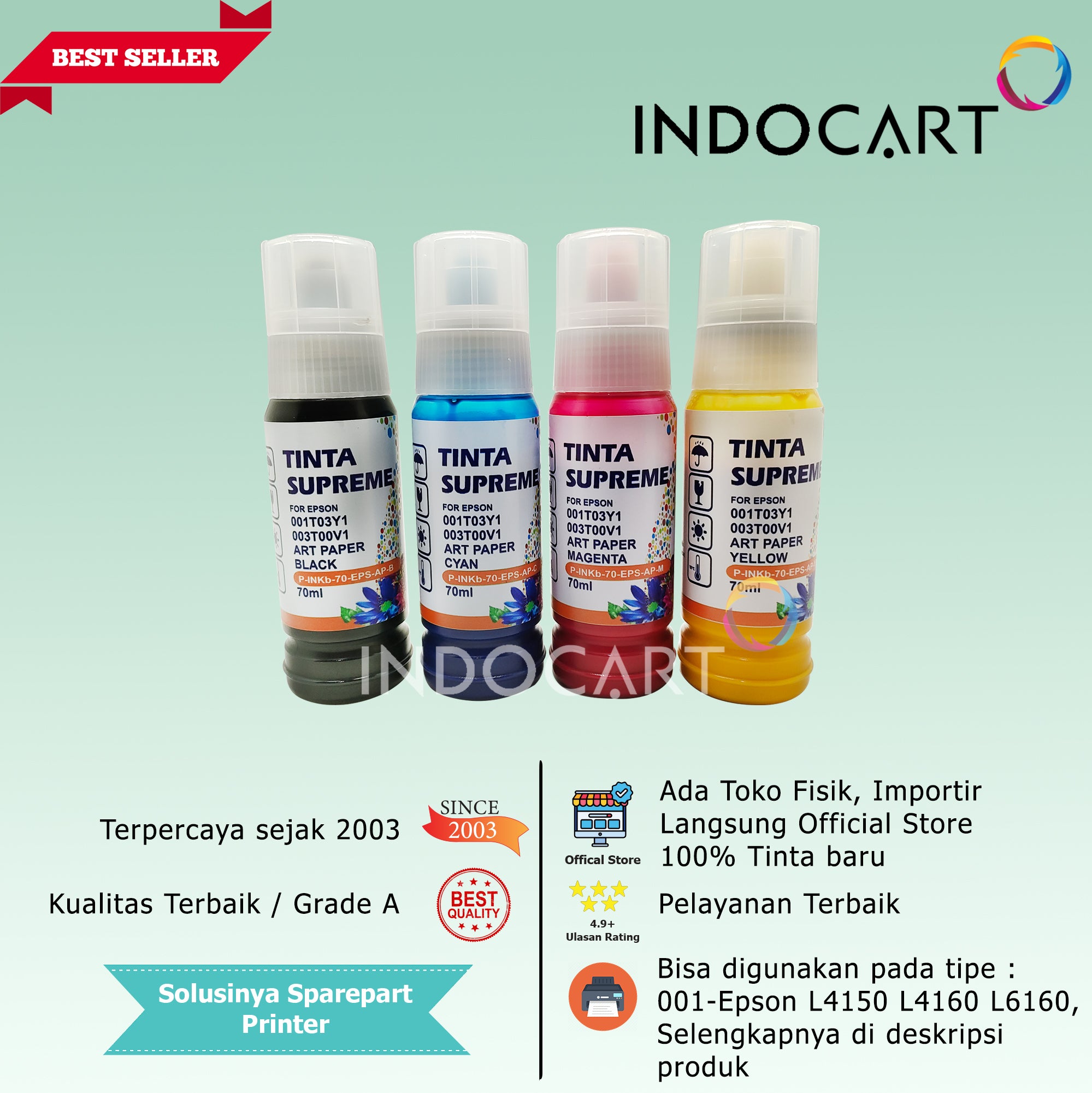 IndoCart Tinta Refill Printer Epson 001 003 008 T09D 057 6CL 70ml